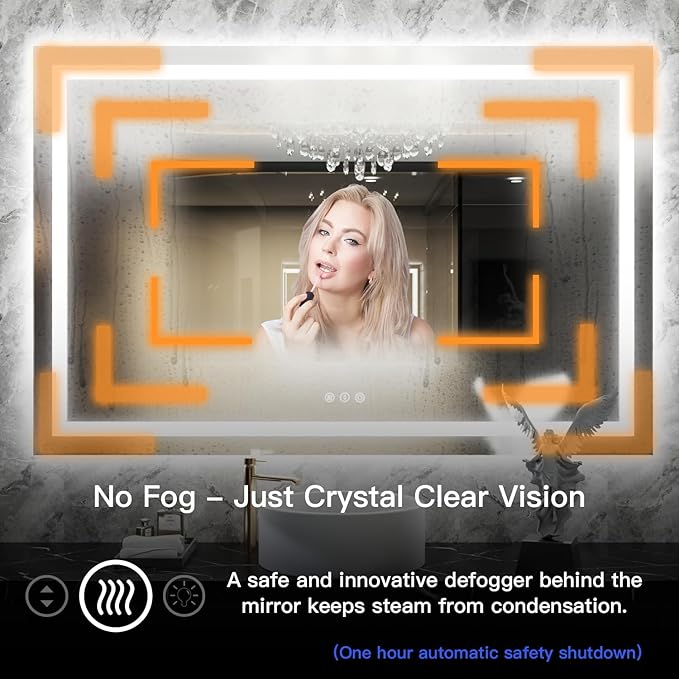 ISKM 44'' x 28'' LED Mirror for Bathroom Lighted Vanity Mirror for Wall Front Lights + Backlit LED Bathroom Mirror Anti-Fog Tempered Glass ETL Listed