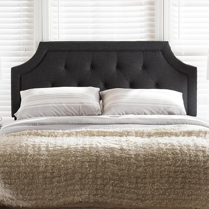 Maykoosh Adjustable Wood Post Headboard - Button Tufted Upholstered Bedroom Headboard Queen/Dark Gray