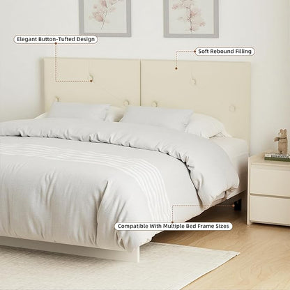 King Size Headboard Only, Faux Leather Headboard with Solid Wood & Sturdy Metal Legs, Adjustable Height Bed Headboards King Tufted Upholstered in Modern Button Design, Beige