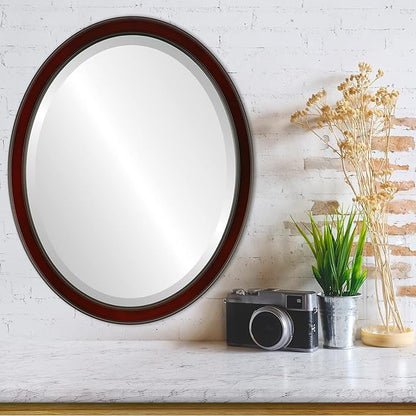 OVALCREST Oval Beveled Wall Mirror for Home Decor - Toronto Style - Rosewood - 22" x 18"
