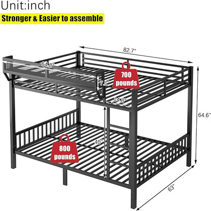 Higher Quality & Stronger Heavy Duty Steel Black Bunk Bed Queen Over Queen Size Bunkbed, Thickened More Stable Safer Metal Bunk Queen Bed (Easier to Assemble)