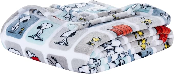 Berkshire Blanket Peanuts® VelvetLoft® Cute Character Snoopy Plush Blanket,Woof Blue,Full/Queen 90 in x 90 in (Official Peanuts® Product)