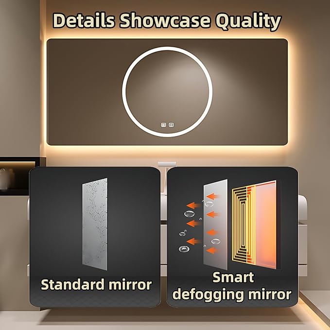 72IN Bathroom Vanity with Sink - Bathroom Cabinet Set has 2 Drawers & Overflow Hole Wall Mounted | LED Practical Defogging Mirror, Open Compartments, Seamless Rock Slab Basin (Cream White)