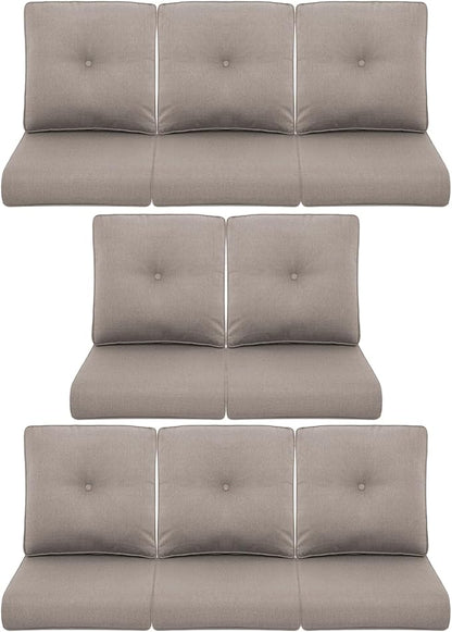 8-Piece Outdoor Patio Cushion Set - Fade & Water Resistant with Removable Olefin Cover, 22x24x4 Inch Memory Foam Cushions for Wicker Sectional Sofa – Grey/Buckle