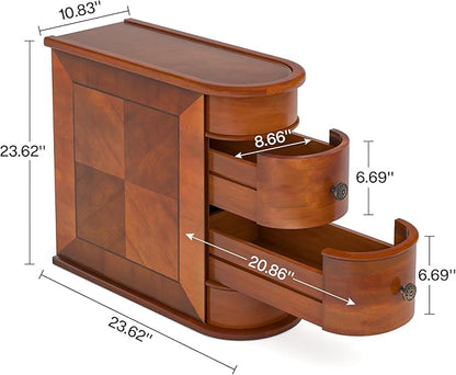 Tribesigns Wood End Table, 2-Drawer Narrow Side Table Slim Chair Solid Side Table, No Assembly Required, Finished Back
