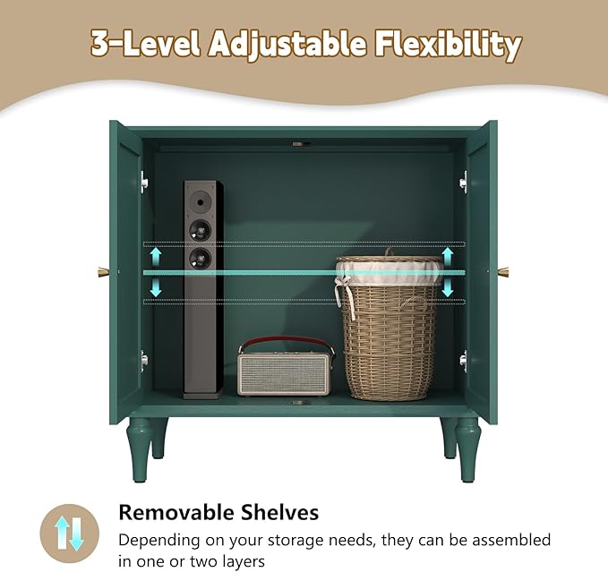 ARTPOWER Green Sideboard Buffet Cabinet with Storage, Mid-Century Modern Storage Cabinet with 2 Doors and Adjustable Shelves, Accent Style Sideboard for Entryway, Dining Room, Living Room