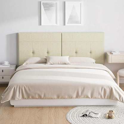 Headboard Queen Size Upholstered Linen, Queen Headboard with Sturdy Metal Legs, Tufted Upholstery Design Headboards with Adjustable Width & Height (Linen)