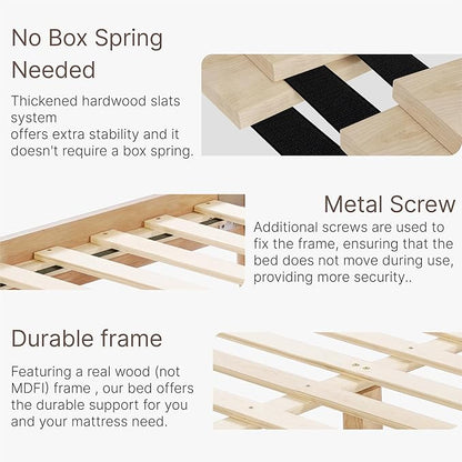 Wood Bed Frame with Headboard Upholstered Platform Mattress Foundation,Strong Wooden Slat Support,No Box Spring Needed