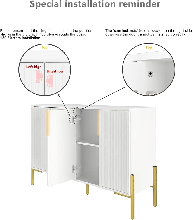 4 Doors Sideboard Buffet Cabinet with Adjustable Shelves,Modern Accent Sideboard with Golden Legs,Wide Storage Cabinet for Kitchen,Living Room,White