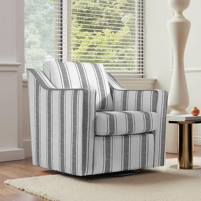 UIXE Swivel Accent Chairs Set of 2, Fabric Upholstered Arm Chair for Living Room, Modern Club Armchair Comfy Single Sofa Bedroom Reading Seat with Lumbar Pillow - Stripe Gray