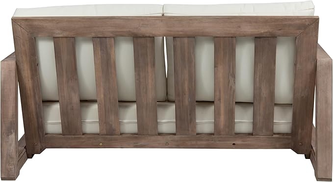 Christopher Knight Home Rammus 2 Pieces Outdoor Conversation Set, Acacia Wood Chat Set, Rectangular Coffee Table and Patio Loveseat Sofa, Slat Design Patio Furniture Set for Garden, Beige + Brown