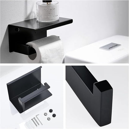 Bathroom Hardware Set Bathroom Accessories Set SUS304 Towel Bar Set Includes Towel Bar Inch+Towel Holder+Toilet Paper Holder+Towel Hook (10, Matte Black-Paper Holer with Cover+Towel Ring)