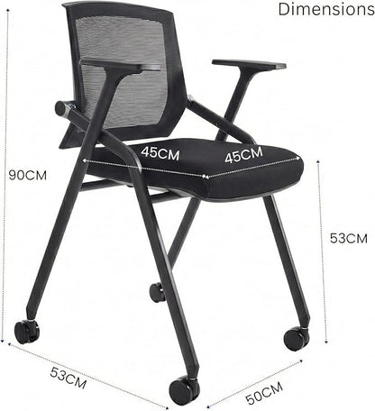 6 Pack Stackable Conference Room Chairs with Paddle Folding Office Chair Foldable Desk Chair Mesh Back and Arms for Conference Meeting Guest Reception Home Office Training Room Chair Black