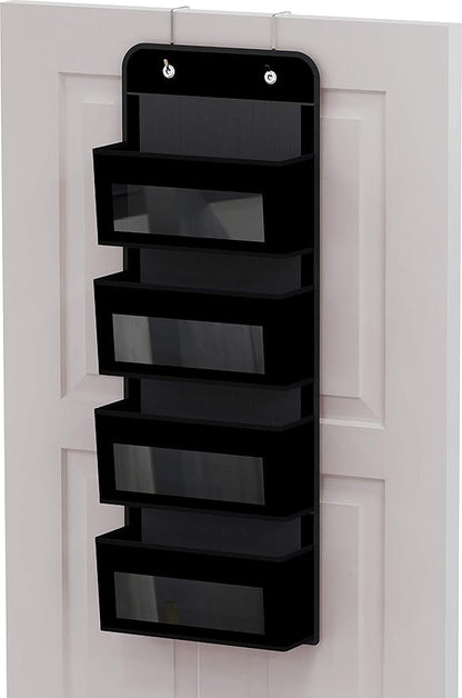 Simple Houseware 4 Clear Window Pocket Over Closet Door Storage Hanging Organizer for Bedroom, Bathroom, Pantry, Black