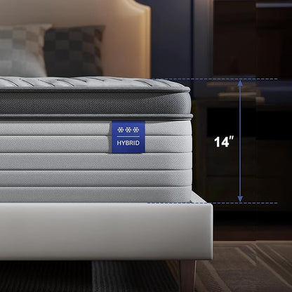 Firm Queen Size Mattress 14 Inch Hybrid Queen Mattress with Gel Memory Foam-Cooling Ice Silk Top, Support&Back Pain Relief, Individual Pocket Spring, CertiPUR-US Certified Mattress in a Box