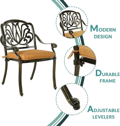 MEETWARM 9-Piece Outdoor Patio Dining Set- 8 Outdoor Dining Cushioned Chairs and 1 Oval Table with 2" Umbrella Hole, All Weather Cast Aluminum Patio Funiture Set for Backyard, Patio, Garden