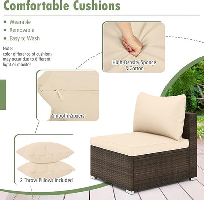 Tangkula 7 Pieces Patio Rattan Furniture Set, Patiojoy Outdoor Conversation Set with Cushions and Tempered Glass Coffee Table, All-Weather Sectional Sofa Set for Garden, Lawn, Backyard