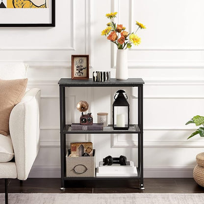 VECELO Tall End Side Tables, 30" Height Nightstand with 3-Tier Storage Shelf for Bedroom Living Room, Easy Assembly,Industrial Style, Carbon Grey
