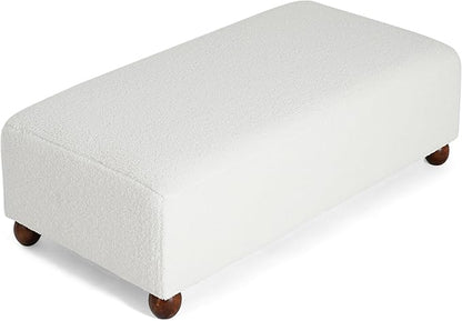 Christopher Knight Home Rika 48" Comfy Boucle Upholstered Bedroom Bench, Ottoman Bench with Rounded Wooden Legs, Spacious Seating, Long Footstool for Living Room, Entryway Bench, White + Walnut
