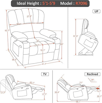 MCombo Power Lift Recliner Chair for Elderly, Lift Chair with Heat and Massage, Extra Wide Lift Recliner for Big People, Faux Leather R7096 (Medium-Wide, Dark Brown)