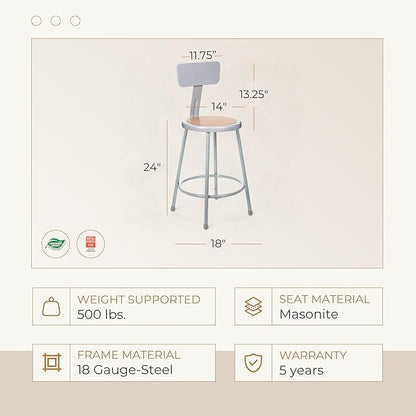 OEF Furnishings (2 Pack Steel Stool with Backrest, Grey, 24"