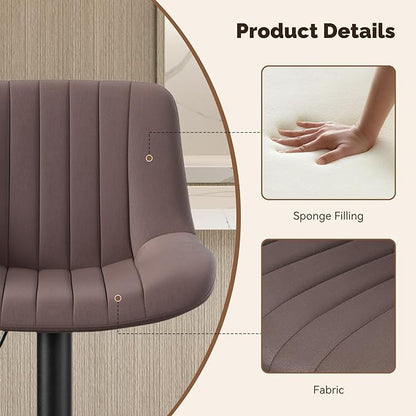 Nalupatio Bar Stools Set of 4, Adjustable Modern Swivel Bar Stools with Backs, Counter Height Performance Fabric Island Chairs for Home Kitchen, Dark Brown