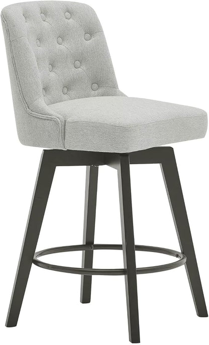 MINCETA Bar Stools Set of 4, 26 Inch Upholstered Barstools with Low Tufted Back and Footrest, Swivel Counter Height Barstools for Kitchen Island Home Bar Performance Fabric Greige