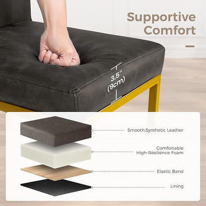 MAISON ARTS Counter Height Bar Stools with Back for Kitchen Counter, 24 Inch Modern Upholstered Faux Leather Barstools Farmhouse Bar Chairs Luxury Island Stools Support 330LBS, Grey & Gold