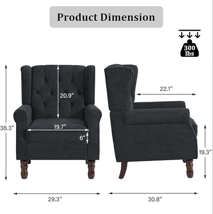 High Back Accent Chairs Set of 2, High Wingback Chair for Living Room, Button-Tufted Upholstered Fabric Armchair with Solid Wood Legs, Comfy Single Sofa Reading Chair for Bedroom, Dark Navy