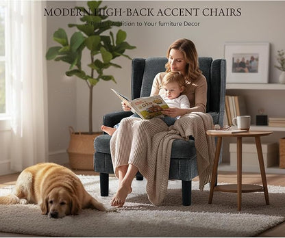Accent Chair for Living Room Chairs Upholstered Oversized Reading Chair Armchair Accent Chairs for Living Room Chair with High Back and Wood Legs,Arm Chair Comfy Chair for Bedroom(Dark Grey)