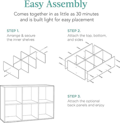 Best Choice Products 6-Cube Storage Organizer, 13.5in Shelf Opening, Bookcase, Display Shelf, Customizable w/ 3 Removable Back Panels – Whitewash