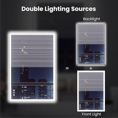 WTTY 20"X28" LED Bathroom Mirror with Black Frame, Bathroom Vanity Mirror with Lights for Wall, Front Light and Backlit, Anti-Fog, Dimmable, 3 Colors, Shatterproof, Memory, Horizontal/Vertical