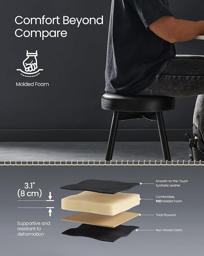 VASAGLE EKHO Collection - Dining Chairs Stools Set of 4, Upholstered Kitchen Chairs, Vanity Stools, Synthetic Leather with Stitching, Mid-Century Modern, 19-Inch Tall, Easy Assembly, Ink Black