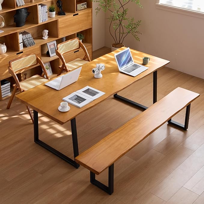Modern Solid Wood Executive Desk – Spacious and Minimalist Home Office Workstation Perfect for Writing and Professional Use (Light Brown, 70.87in)