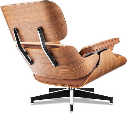 Top Grain Leather, Mid Century Chaise Lounge Chair and Ottoman, Modern Chair Classic Design, Heavy Duty Base Support for Living Room Study Lounge Office, Walnut-Brown