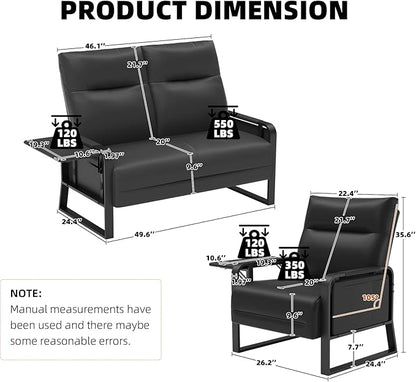 Modular Cloud Sectional Couches for Living Room, Faux Leather Loveseat & Accent Chairs Set of 2, Upholstered Sectional Sofa Set for Office, Black
