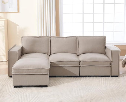 EALSON 93" Modular Sectional Sofa Comfy Cloud Couch with Ottoman Modern Convertible L Shape Couches with Wooden Legs Linen Deep Seat Couch 4-Seater Sofa for Living Room/Apartment, Oatmeal