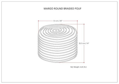 SIMPLIHOME Margo Boho Round Pouf in Blue Braided Jute for the Living Room, Bedroom and Kids Room