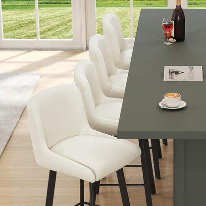 Swivel Bar Stools, 30''H Upholstered Barstools with Backs, Modern Counter Height Bar Stool Chairs for Kitchen Island, Metal Legs (Beige- Faux Leather, Set of 2-30" H)