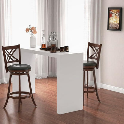 COSTWAY Bar Stool Set of 4 for Kitchen Island, Swivel Upholstered Bar Height Barstools with PU Surface, Rubber Wood Frame, 360° Rotatable Seat, Curved Back, Sturdy Footrest (4, 29" Seat Height)