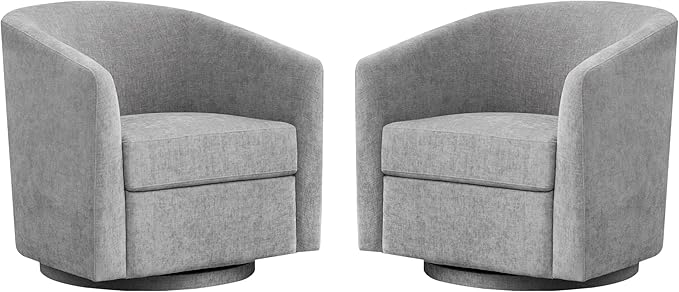 Chenille Swivel Accent Chairs Set of 2, No Assembly Upholstered Armchair, 360°Rotating Barrel Chairs for Living Room, Bedroom, Apartment & Reading Nook (2, Light Grey)