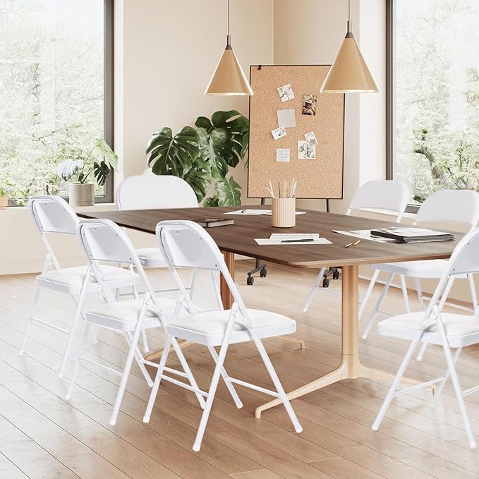 30 Pack Folding Chairs with Padded Seats, Padded Folding Chair with Steel Frame for Events Home Office, Pu Leather Folding Chair White