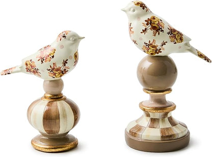 MACKENZIE-CHILDS Bird Topiaries, Decorative Bird Decor for Living Room or Bedroom Table Decor, Set of 2, Wild Rose Brown
