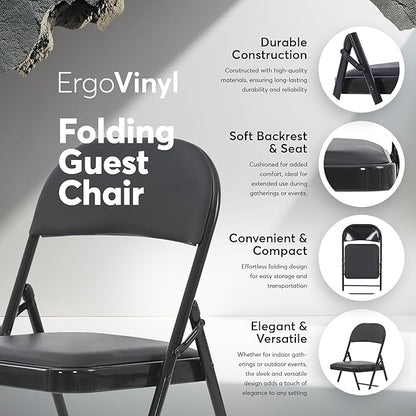 Oline Vinyl Folding Chairs, Padded Vinyl Cushion Chairs with Durable Metal Frame, Indoor Outdoor Stackable Foldable Guest Chairs for Office Wedding Kitchen Dining, 300lb Capacity (Black, 6 Pack)