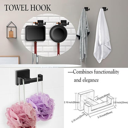 BOZWELL 4 Pieces Matte Black Bathroom Hardware Accessories Set Square Towel Racks for Bathroom 23.6 inch Stainless Steel Towel Bar Set Wall Mounted