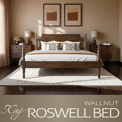 King Size Platform Bed Frame with Headboard & Footboard, Center Metal Legs with Solid Wood 12 Sturdy Slatted, Easy Assembly, No Box Spring Needed, Anti-Noise & Slip-Free, Walnut Finish, ROK-37