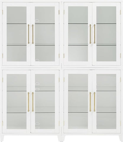Crosley Furniture Roarke 2-Piece Glass Door Kitchen Pantry Storage Cabinet Set, Living Room, Entryway, White