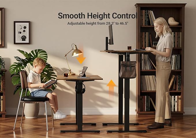 Seang Electric Height Adjustable Standing Desk, 40 x 24 Inch Sit-Stand Workstation with T-Style Frame, 3 Memory Height Options & Built-In Cable Management for Home Office, Black Frame/Rustic Brown Top