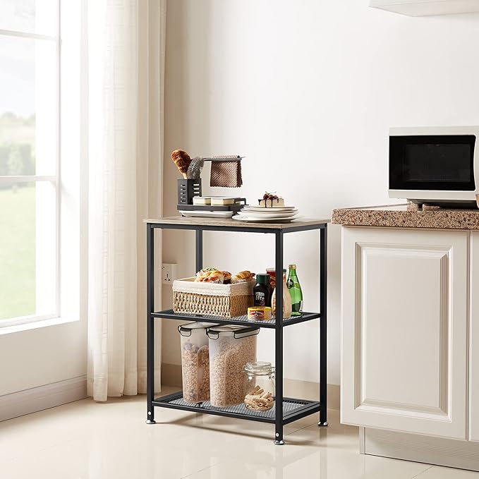VECELO Tall End Side Tables, 30" Height Nightstand with 3-Tier Storage Shelf for Bedroom Living Room, Easy Assembly,Industrial Style, Grey