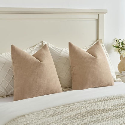 FUTEI Khaki Decorative Throw Pillow Covers 24x24 Inch Set of 2,Soft Cozy Wheat Ear Striped Patterns European Cushion Cases,Modern Home Decor for Couch Bed Living Room